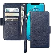 Bocasal Wallet Case for iPhone 14 5G, Genuine Leather Support Wireless Charging RFID Blocking Fli...