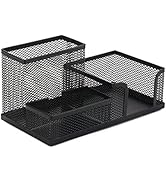 Lovskoo Pen Holder for Desk, Desk Organizers with 3 Compartments, Black Desk Accessories & Worksp...