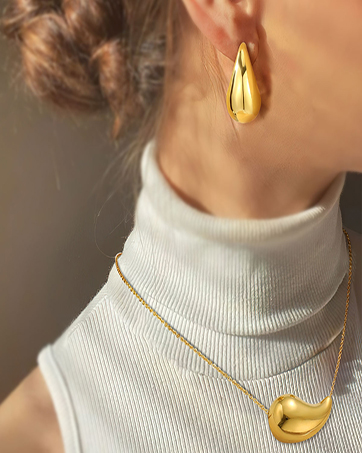 Emibele Chunky Drop Earrings Waterdrop Necklace Earrings Jewelry Set