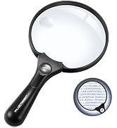 JARLINK Large Magnifying Glass with Light, 10X 20X 45X Illuminated Handheld Magnifier with 3 LED ...