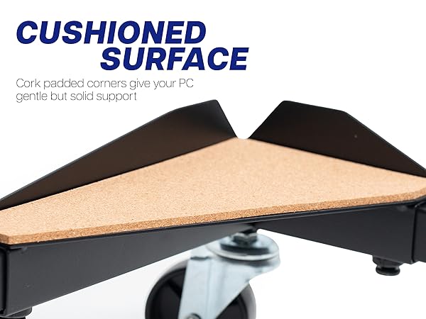 pc cart frame with steel corners, cork padding and locking casters
