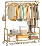 MISSLO Heavy Duty Clothes Rack with Shelves Rolling Clothing Racks for Hanging Clothes, Garment, ...
