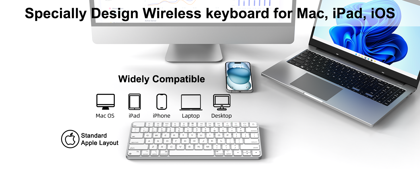 Specially Design Wireless keyboard for Mac, iPad, iOS