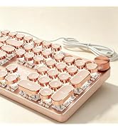 Wired Typewriter Mechanical Keyboard, Retro Punk Keyboard with Media Knob | White Backlit, Metal ...