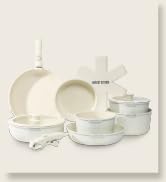 Country Kitchen Cookware Set with Removable Handle, Oven &amp; RV Safe Pots and Pans Set, Cream, Orig...