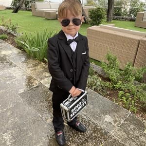 Ring Bearer holding ring security briefcase wearing aviator sunglasses