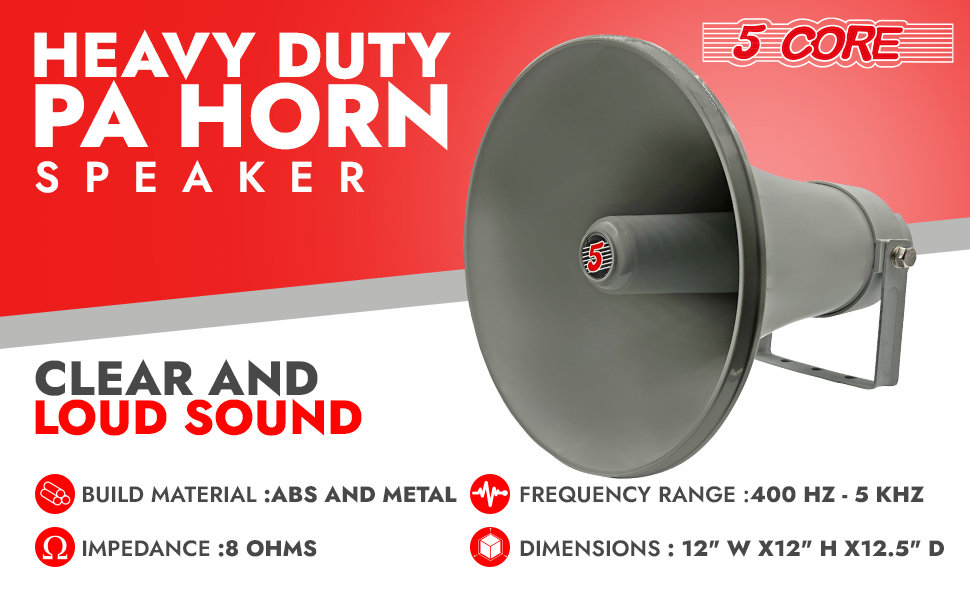 5 Core PA Speaker 12 Inch 350W Peak Bull Horn Loud Audio Indoor Outdoor Speakers