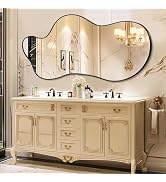 Homsion Irregular Wall Mirror, 26"x40" Asymmetrical Mirror with Metal Frame, Modern Wavy Decorati...