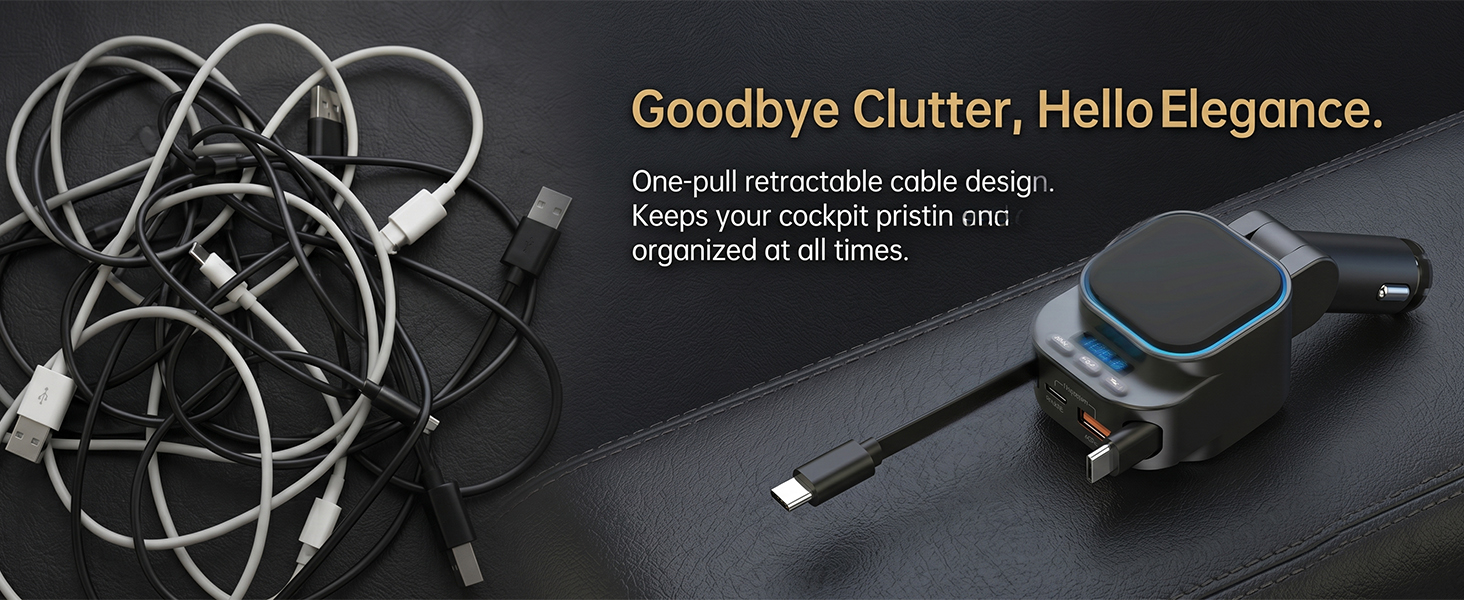 retractable car charger type c iphone cable auto rewind cigarette lighter usb adapter