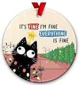 SOL VIBES Funny Black Cat Christmas Ornament – It's Fine I'm Fine Everything is Fine Ornament, Ch...