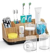 GFWARE Bathroom Toothbrush Holder Set with 2 Pack Qtip Holder Dispenser - 7 Slots Kids Bathroom A...