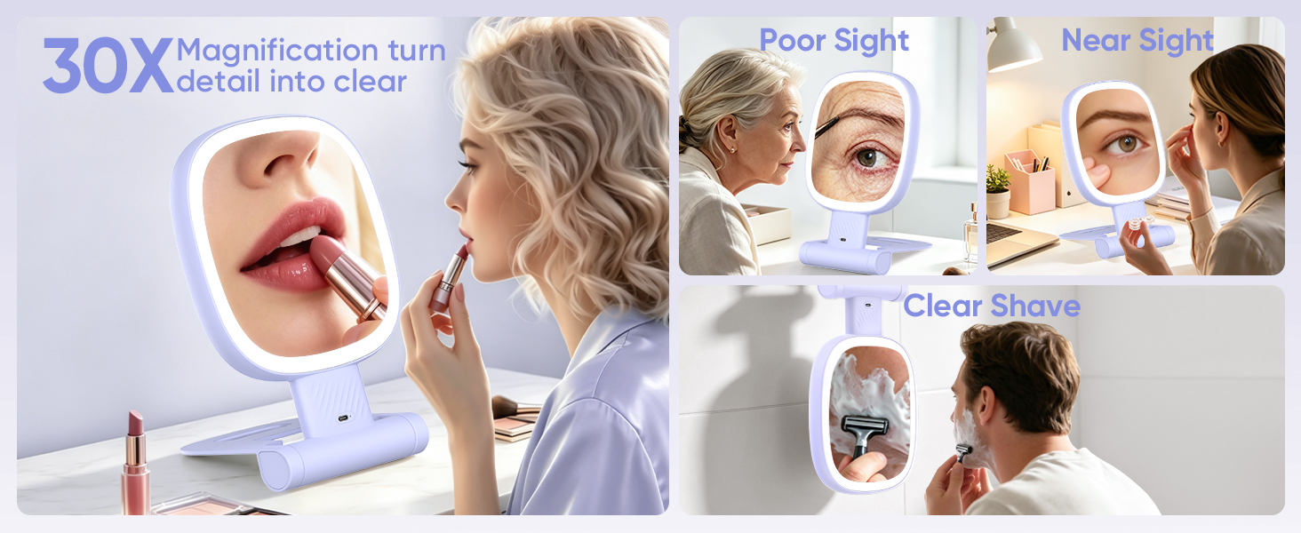 Travel magnifying makeup mirror 1X/30X