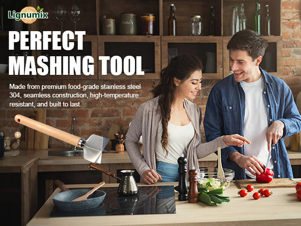 304 Stainless Steel Meat Chopper FoodGrade 6-BladeGround BeefChopper Potato Masher Hamburger Smasher