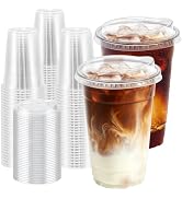 Clawsoff 20 oz 100 Pack Plastic Cups with Lids Disposable Iced Coffee Cups | Leak-Proof &amp; Sturdy,...