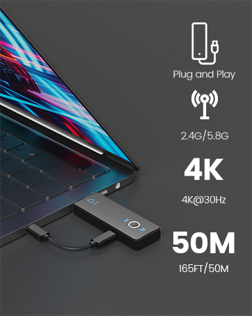 5G Plug &amp;amp; Play Wireless HDMI Extender Kit (164FT/50M) - 4K@30Hz Input 1080P Output, Portable