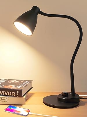 LED Desk Lamp with USB Charging Port Reading Light Task Lamp Flexible Gooseneck Table Lamp
