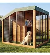 Aoxun 7' x 5' Large Outdoor Cedar Wood Dog House, Weatherproof Dog Kennel with Roof, Rear Door, S...