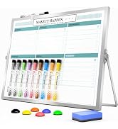 Marsrock Dry Erase White Board with Stand,Double-Sided Weekly Whiteboard 12x16inch,10 Markers,6 M...