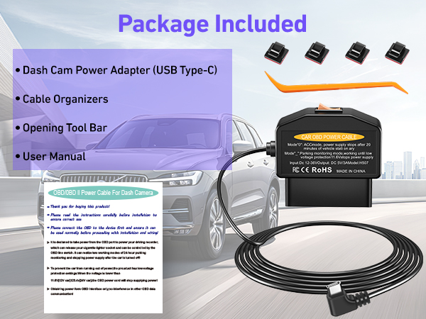 OBD power cable for dash cams