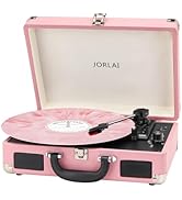 Jorlai Vinyl Record Player 3 Speed Turntable with Bluetooth, Built in Battery, Portable Suitcase,...