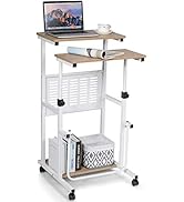 Tangkula Rolling Standing Desk Stand Up Desk, Height Adjustable Home Office Desk with Standing &amp; ...