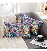 hyha Paisley Lumbar Throw Pillow Covers 12x20 Inch, Set of 2 Printed Velvet Couch Pillows, Floral...