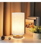 UCHENTON Minimalist LED Table Lamp for Bedroom Warm Light Nightstand Lamp with Fabric Linen Shade...