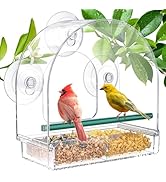 SUNALLY Window Bird Feeder for Outdoors, Clear Feeders Window Mounted with Strong Suction Cups, F...