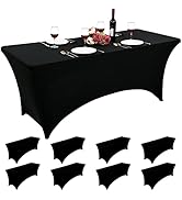 8 Pack Stretch Spandex Table Cover for 6ft Folding Tables Black Tablecloth Fitted Tablecloths for...