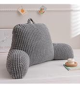 NTBED Reading Pillow Faux Fur Bed Wedge Backrest with Pockets,Couch TV Lattice Flannel Bed Rest P...
