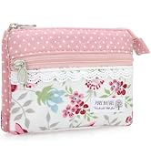 JINSI Mini Floral Coin Purse for Women, Small Cute Handmade Cotton Zip Wallet, Portable Vintage C...