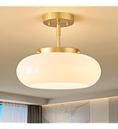 WOKNOS Mid-Century Modern Gold Semi Flush Mount Ceiling Light, 3-Light Kitchen Light Fixtures wit...