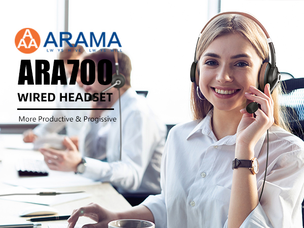 The female operator greets the camera with ARA700 wired headset.