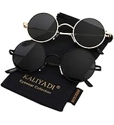 KALIYADI Round Polarized Sunglasses for Men Women Retro Metal Hippie Circle Style Sun Glasses UV ...
