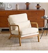 Karl home Mid Century Modern Accent Chair with Lumbar Pillow &amp; Oak Arms – Plush Chenille Living R...