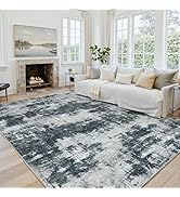 Area Rug 6x9 Living Room Rug Washable: No-Slip Modern Abstract Soft Thin Large Black Rugs Indoor ...
