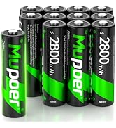 Mupoer 12-Count AA Rechargeable Batteries, 2800mAh Double A Ni-MH Battery, Long-Lasting and Low S...