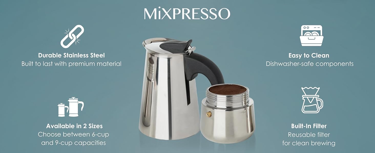 espresso stovetop coffee maker, stainless steel moka pot