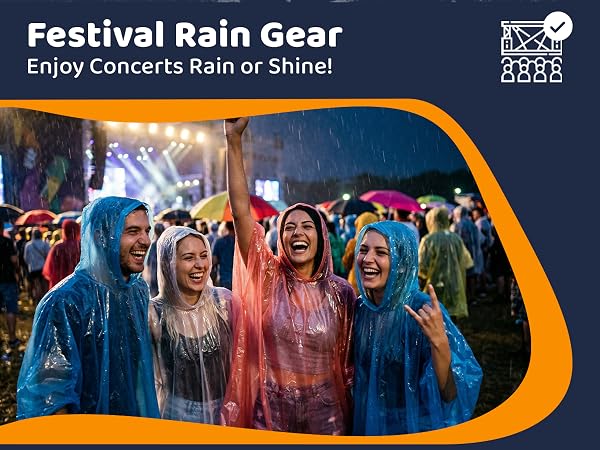 Friends in ponchos at a concert
