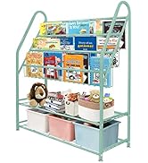 aboxoo Metal Kids Bookshelf Green Freestanding for Children Room 32 in Toy Organizer Large White ...