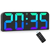Digital Wall Clock, 9.6” Dynamic RGB Colorful Digital Clock, with Remote Control, 3-Level Brightn...