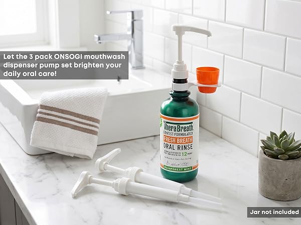 Mouthwash Dispenser Pump with Cup Holder Set
