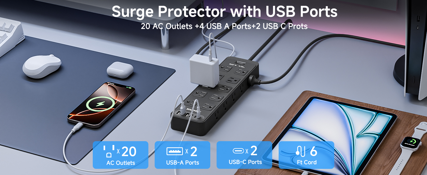 Surge Protector With USB Ports