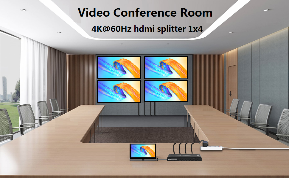 4 Port Hdmi Splitter 4 output for offices, conference room presentations,hotels, HDTV retail