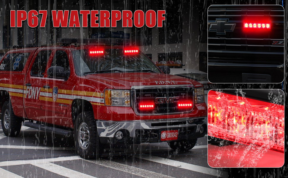 this Red strobe lights can be installed on the front and rear windshields or bumper grilles,