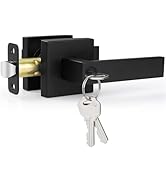 Estmoon Door Lock Matte Black Door Knob with Lock, Heavy Duty Keyed Front Door Handle Exterior Lo...