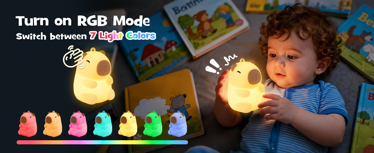 Squishy Christmas Capybara Night Light with RGB Modes Dimmable