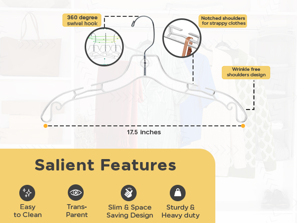 Transparent plastic hangers slim and space saving easy to clean mobile