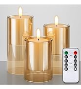 NURADA Flameless Candles with Remote Timer - Glass Holder Real Wax 3D Wick LED Pillar Votive Cand...