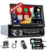 UNITOPSCI Single Din Touch Screen Car Stereo with Apple CarPlay Android Auto, 7 Inch Motorized Fl...
